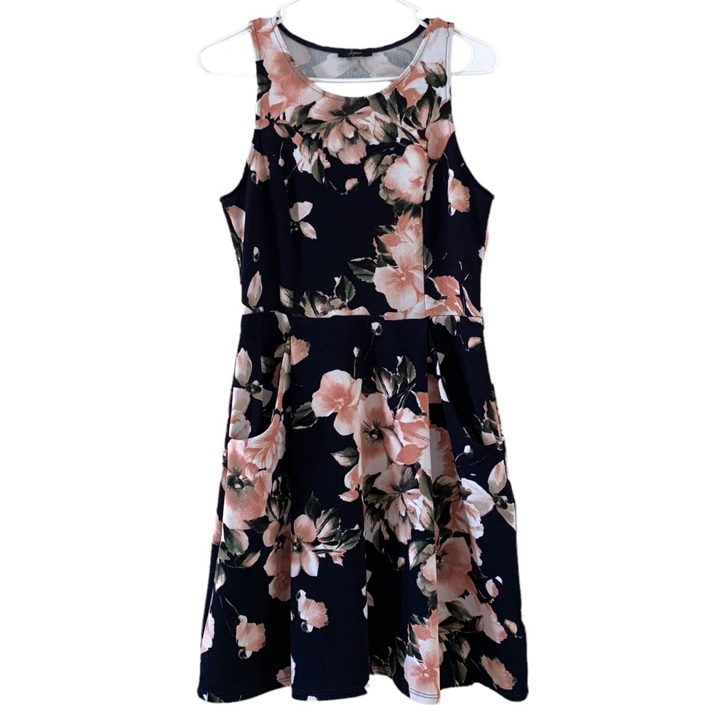 Soprano Womens Multicolor Floral Round Neck Sleeveless A Line Dress Size Large